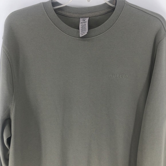 Hurley Men's Long Sleeve Pullover Green Cotton Blend Large Tight Waffle Knit - Picture 1 of 8